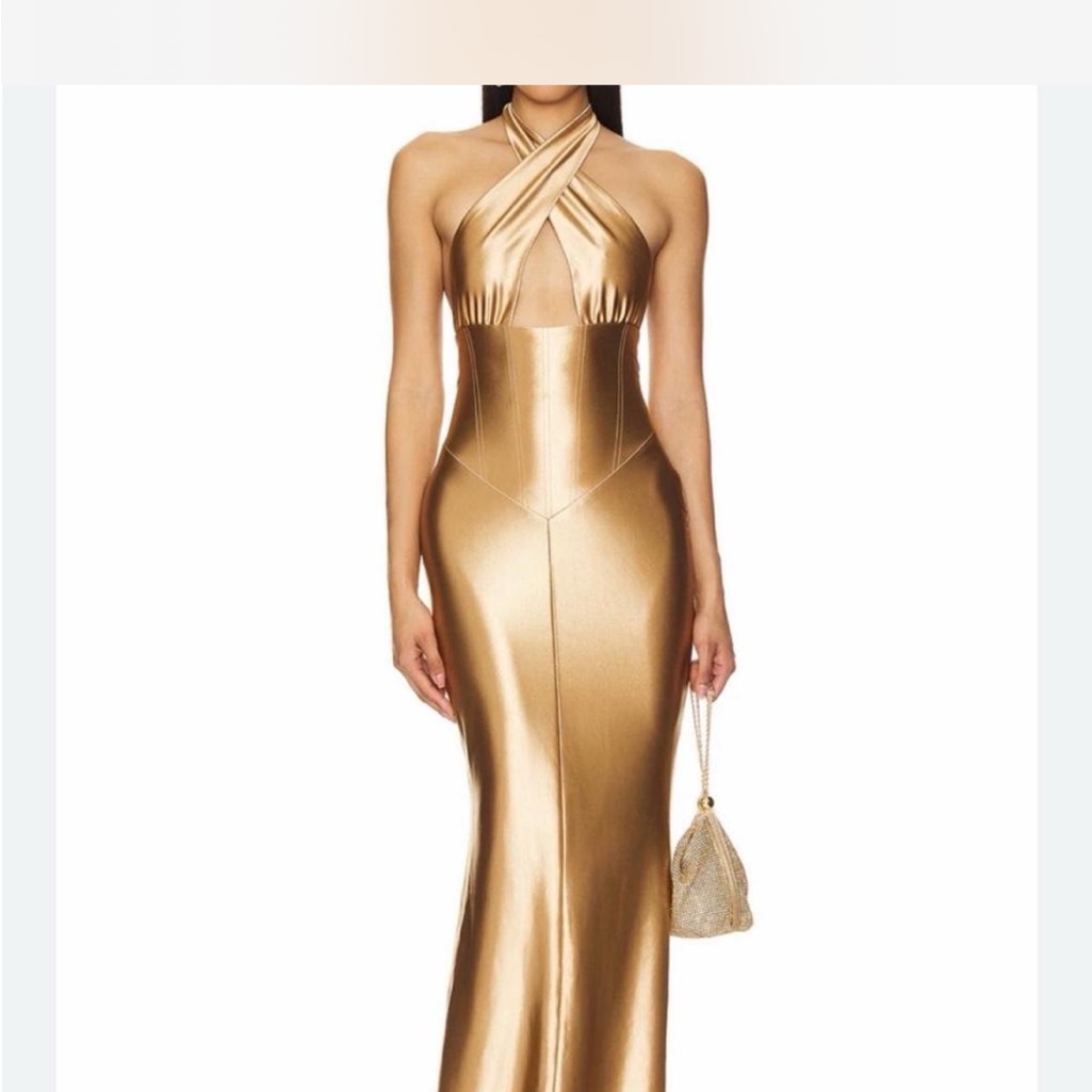 Retrofete Gold Metallic Halter Maxi Gown